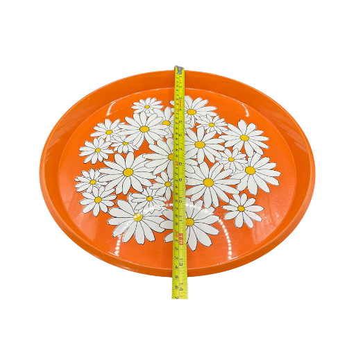 Vintage Daisy Platter Orange Yellow White Floral 1970’s Circular Plastic Tray 13.5"