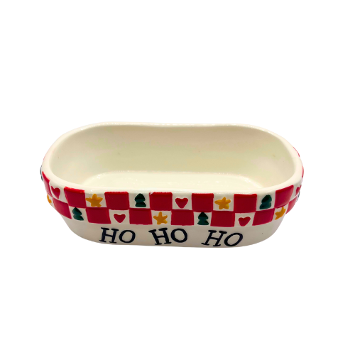 Santa Claus Salt & Pepper Shakers with Red Checker Caddy