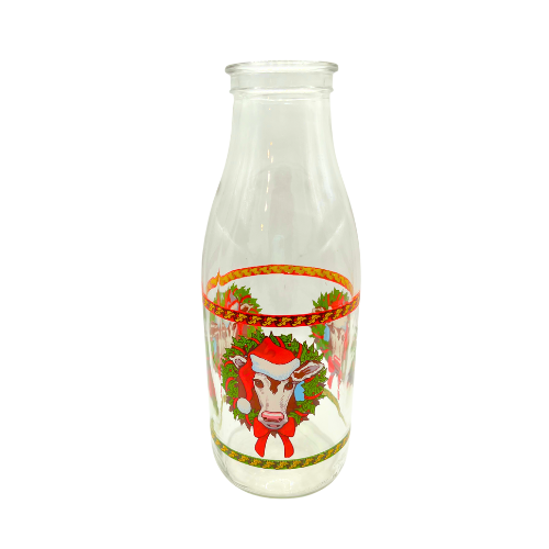 Vintage Christmas Cow Milk Bottle Made in France - No Lid