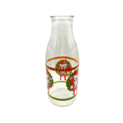 Vintage Christmas Cow Milk Bottle Made in France - No Lid