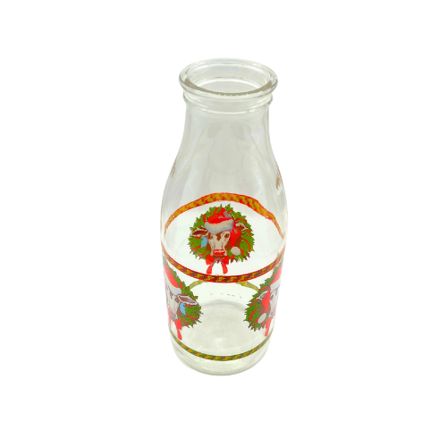 Vintage Christmas Cow Milk Bottle Made in France - No Lid