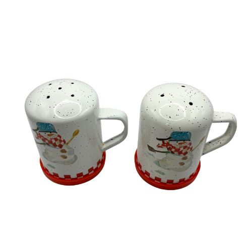 Vintage Hallmark The Mitford Snowmen Enamel Metal Salt and Pepper Shakers
