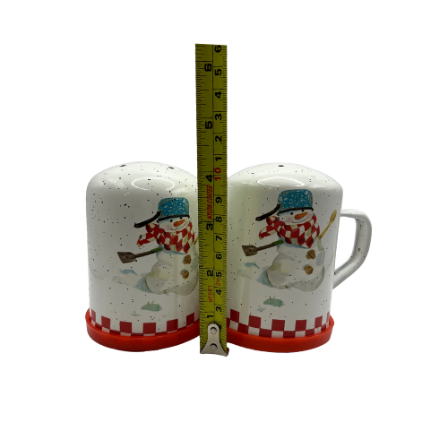 Vintage Hallmark The Mitford Snowmen Enamel Metal Salt and Pepper Shakers