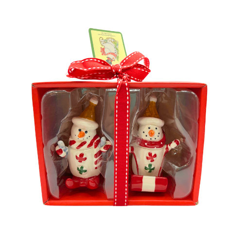 Blue Sky Snowman 2022 Christmas Peppermint Salt and Pepper Shakers New in Box