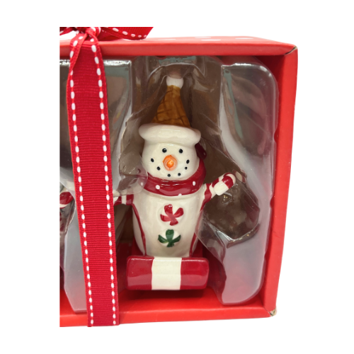 Blue Sky Snowman 2022 Christmas Peppermint Salt and Pepper Shakers New in Box