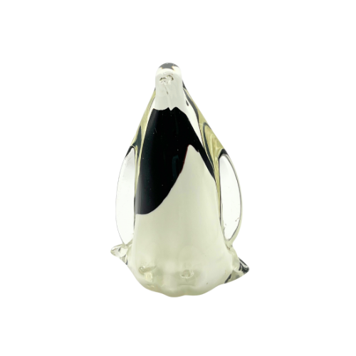 Art Glass Penguin Paperweight 5" Decoration Hand Blown Black and White