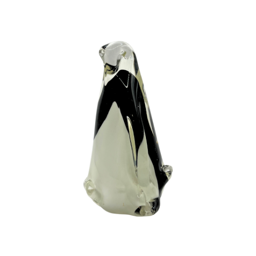 Art Glass Penguin Paperweight 5" Decoration Hand Blown Black and White