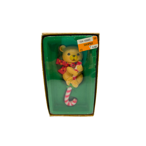 Vtg Teddy Bear Stocking Holder Striped Candy Cane in Box