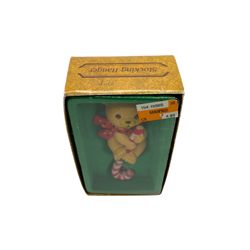 Vtg Teddy Bear Stocking Holder Striped Candy Cane in Box