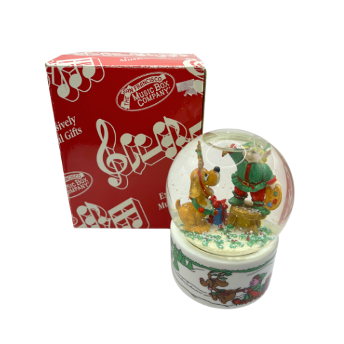 1992 Musical Snow Globe Christmas Elf & Dog The San Francisco Music Box Company with Box