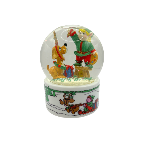 1992 Musical Snow Globe Christmas Elf & Dog The San Francisco Music Box Company with Box
