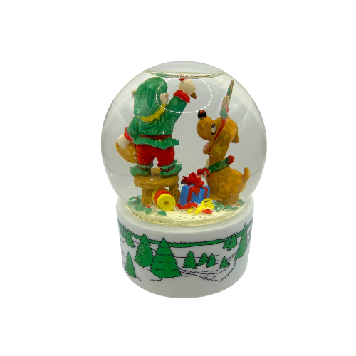 1992 Musical Snow Globe Christmas Elf & Dog The San Francisco Music Box Company with Box