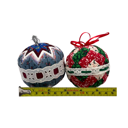 Vintage Handcrafted Quilted Folded Star Balls Christmas Tree Ornaments Set of 2