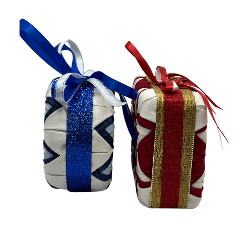Handcrafted Quilted Folded Fabric Star Christmas Tree Ornaments Set of 2 Large