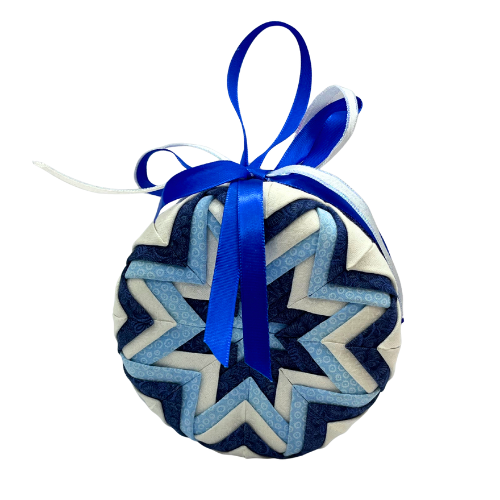 Handcrafted Quilted Folded Fabric Star Christmas Tree Ornaments Set of 2 Large