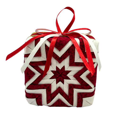 Handcrafted Quilted Folded Fabric Star Christmas Tree Ornaments Set of 2 Large