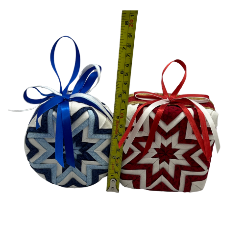 Handcrafted Quilted Folded Fabric Star Christmas Tree Ornaments Set of 2 Large
