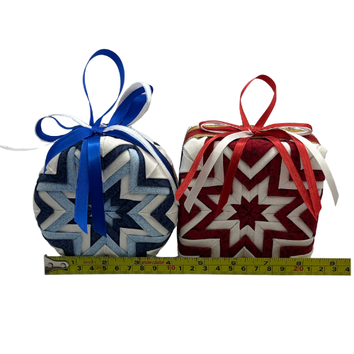 Handcrafted Quilted Folded Fabric Star Christmas Tree Ornaments Set of 2 Large