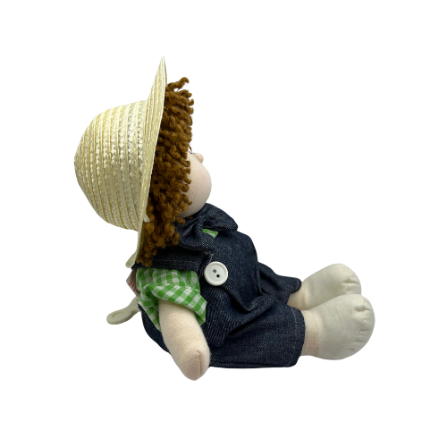 Vintage Heart Songs Wind Up Musical Animatronic Doll Boy in Overalls
