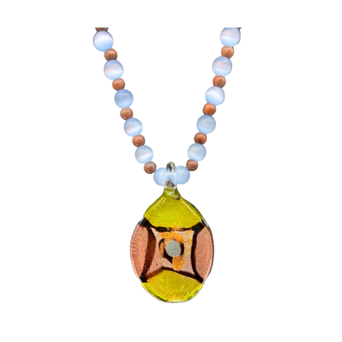* Multi Colored Dichroic Glass Blue Cat's-Eye Necklace Hand Crafted