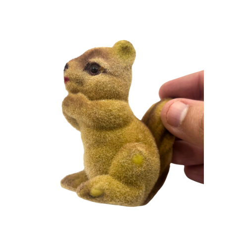 * Vintage Flocked Felt Squirrel Baby Animal made in Hong Kong
