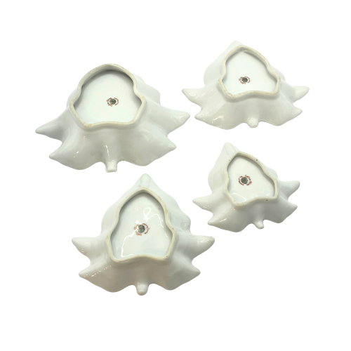 Vintage Lefton Stackable Ash Trays / Trinket Dishes Leaf Shaped w. Rose Flowers Set of 4