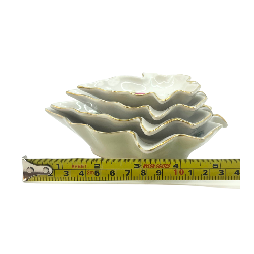 Vintage Lefton Stackable Ash Trays / Trinket Dishes Leaf Shaped w. Rose Flowers Set of 4
