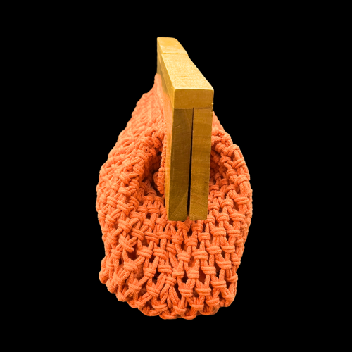 BOHO Tangerine Orange Woven Crochet Wood Clutch Purse by A New Day