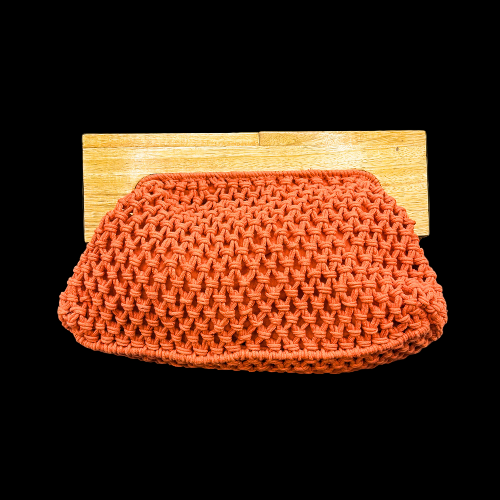 BOHO Tangerine Orange Woven Crochet Wood Clutch Purse by A New Day