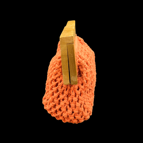BOHO Tangerine Orange Woven Crochet Wood Clutch Purse by A New Day