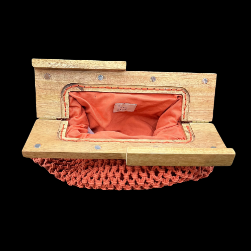 BOHO Tangerine Orange Woven Crochet Wood Clutch Purse by A New Day