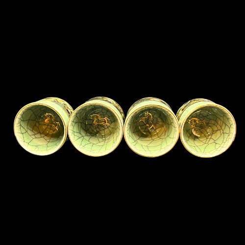 MCM Somayaki Double Wall Tea Cups Crackle Glaze, Gold Horse Motif Heart Cutouts