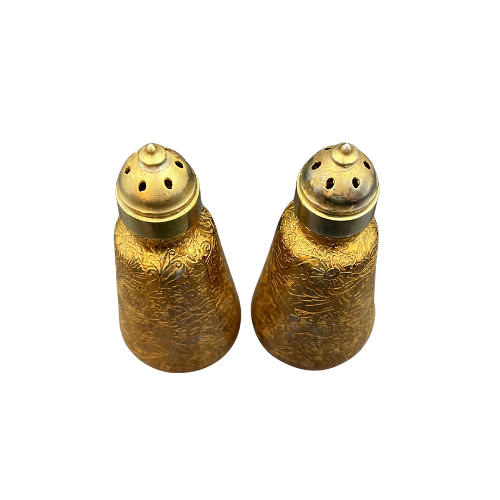 MCM Lotus 22 Karat Gold Hollywood Regency Salt and Pepper Shaker Set