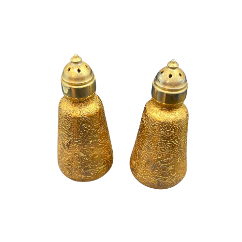 MCM Lotus 22 Karat Gold Hollywood Regency Salt and Pepper Shaker Set