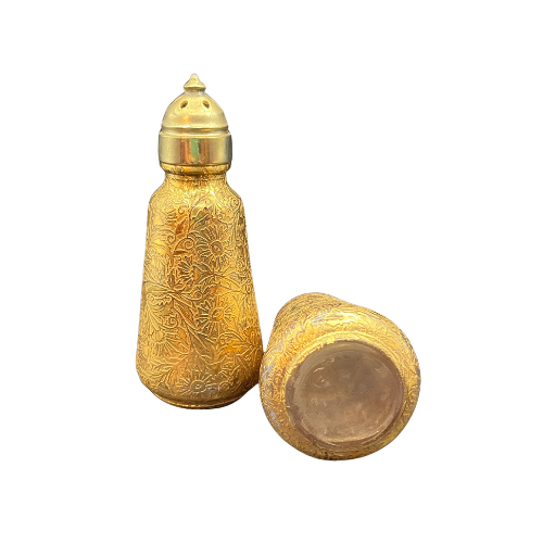 MCM Lotus 22 Karat Gold Hollywood Regency Salt and Pepper Shaker Set