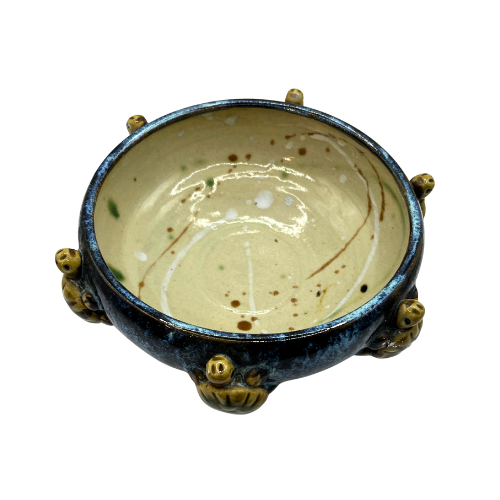 Vintage Majolica Blue Glaze Studio Art Turtle Bowl Planter Signed