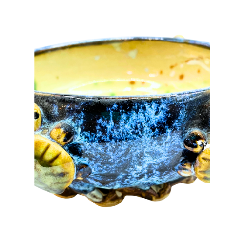 Vintage Majolica Blue Glaze Studio Art Turtle Bowl Planter Signed