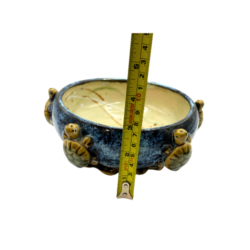Vintage Majolica Blue Glaze Studio Art Turtle Bowl Planter Signed