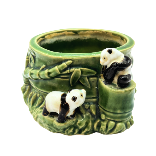 Vintage Majolica Panda Bears & Bamboo Vase Planter Numbered B-157