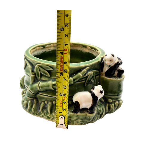 Vintage Majolica Panda Bears & Bamboo Vase Planter Numbered B-157