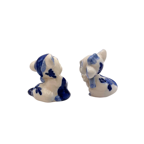 Vintage Delft Blue Style Ceramic Mouse Miniature Figurines Enesco Hand Painted Floral