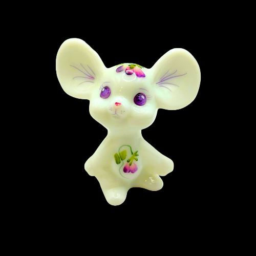 Hand Painted Fenton Mouse Figurine Purple Floral Signed - Nichols