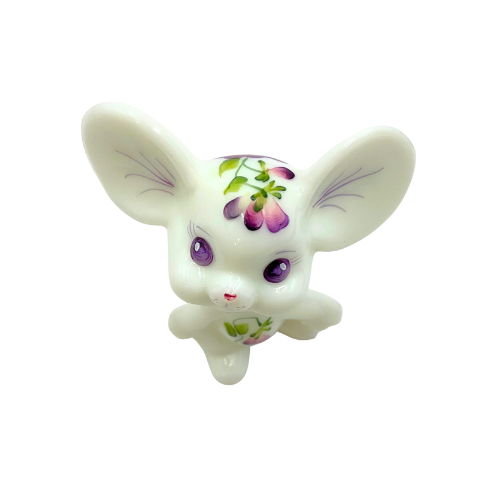Hand Painted Fenton Mouse Figurine Purple Floral Signed - Nichols