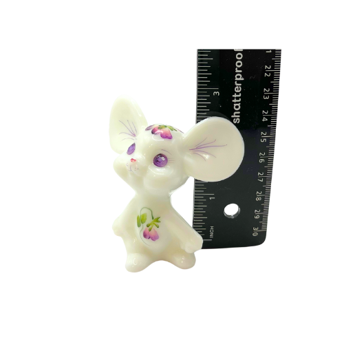 Hand Painted Fenton Mouse Figurine Purple Floral Signed - Nichols