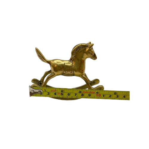 Vintage Brass Rocking Horse Equestrian Figurine Nursery Decor