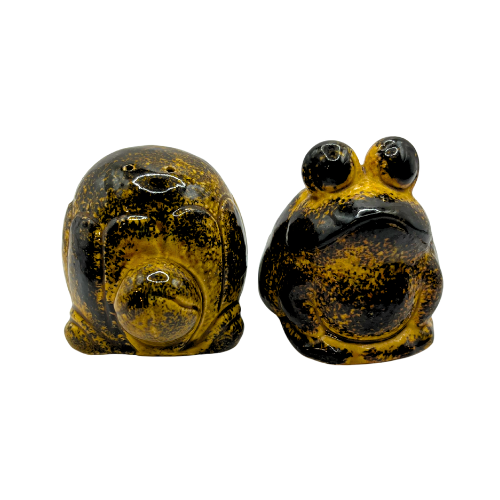 Vintage Turtle Frog Comb Salt And Pepper Shakers Japan Brown and Black Glaze