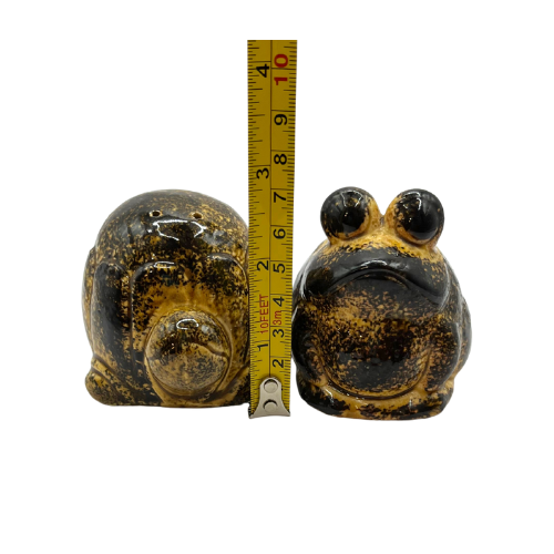 Vintage Turtle Frog Comb Salt And Pepper Shakers Japan Brown and Black Glaze