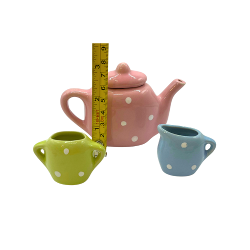 Toy Tea Set Brooklyn Lollipop 12pc Polka Dot Pastel Ceramic China Play Miniature Dishes
