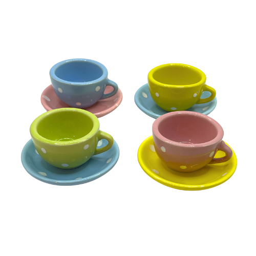 Toy Tea Set Brooklyn Lollipop 12pc Polka Dot Pastel Ceramic China Play Miniature Dishes