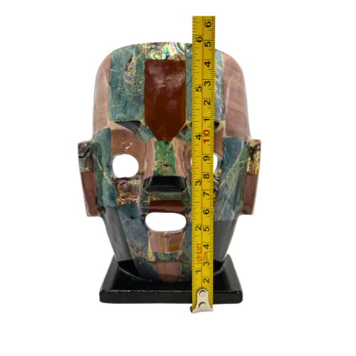 Vintage Mayan Aztec Inspired Mexican Death Mask Inlaid Abalone w/ Other Gemstones Handmade